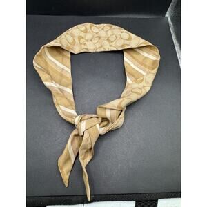 COACH Textured Signature Brown White C Printed Silk Skinny Scarf
